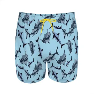 Men's Durable surf Shorts Shark Patterned Swim Trunks Side Pockets Easy Access Storage