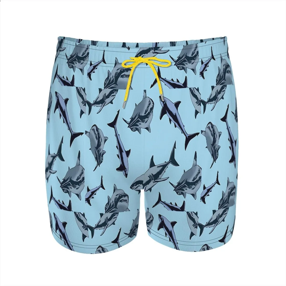 Men's Durable surf Shorts Shark Patterned Swim Trunks Side Pockets Easy Access Storage