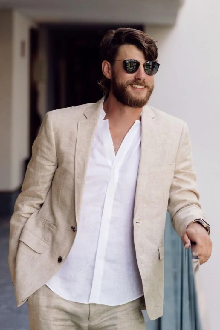 Men's Fashion Casual Slim Fit Linen Blazer Regular fit Jacket Lightweight 2 Button Blazer Sport Coat