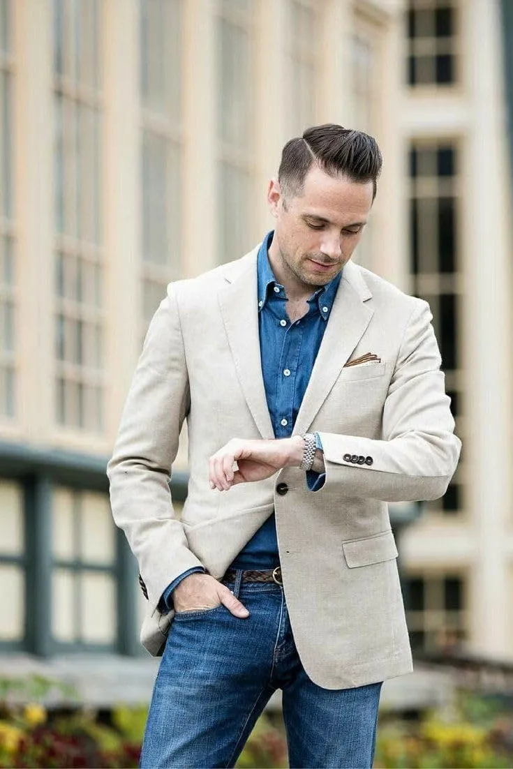 Men's Fashion Casual Slim Fit Linen Blazer Regular fit Jacket Lightweight 2 Button Blazer Sport Coat