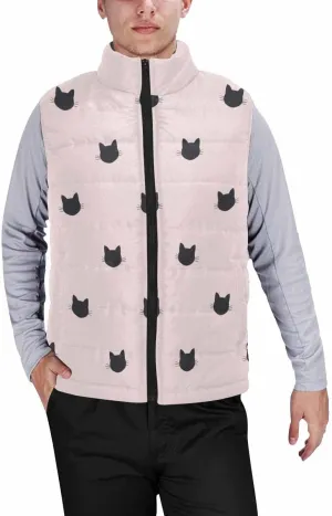 Mens Fleece Vest Dog Paw Hearts Pattern Men Outdoor Casual Stand Collar Padded Vest Coat Thick Sleeveless Jacket