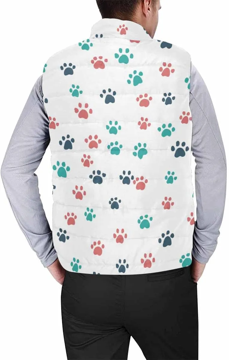 Mens Fleece Vest Dog Paw Hearts Pattern Men Outdoor Casual Stand Collar Padded Vest Coat Thick Sleeveless Jacket