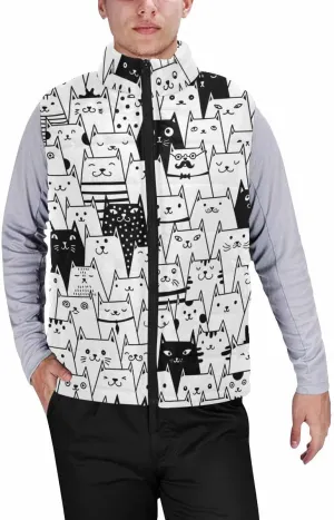 Mens Fleece Vest Dog Paw Hearts Pattern Men Outdoor Casual Stand Collar Padded Vest Coat Thick Sleeveless Jacket