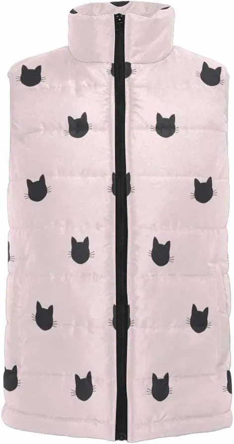 Mens Fleece Vest Dog Paw Hearts Pattern Men Outdoor Casual Stand Collar Padded Vest Coat Thick Sleeveless Jacket