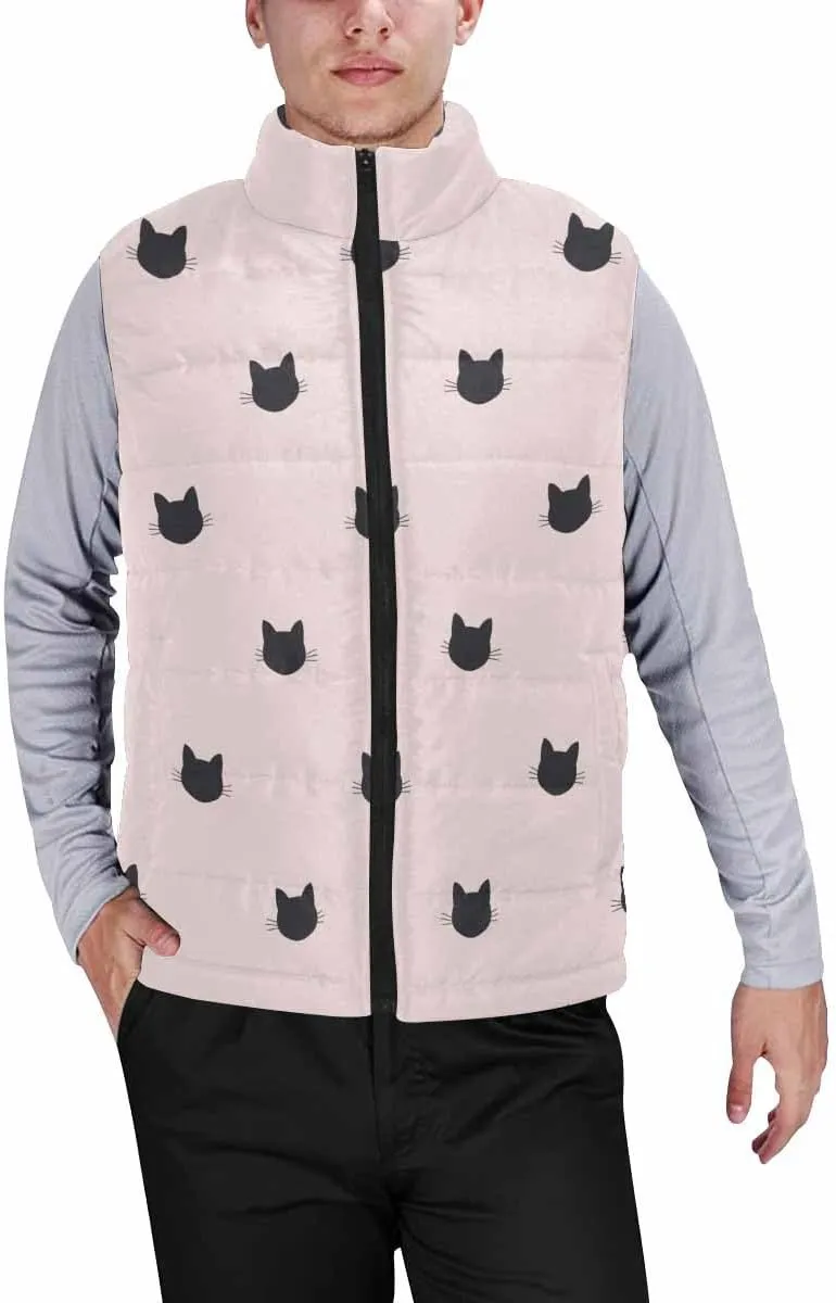 Mens Fleece Vest Dog Paw Hearts Pattern Men Outdoor Casual Stand Collar Padded Vest Coat Thick Sleeveless Jacket
