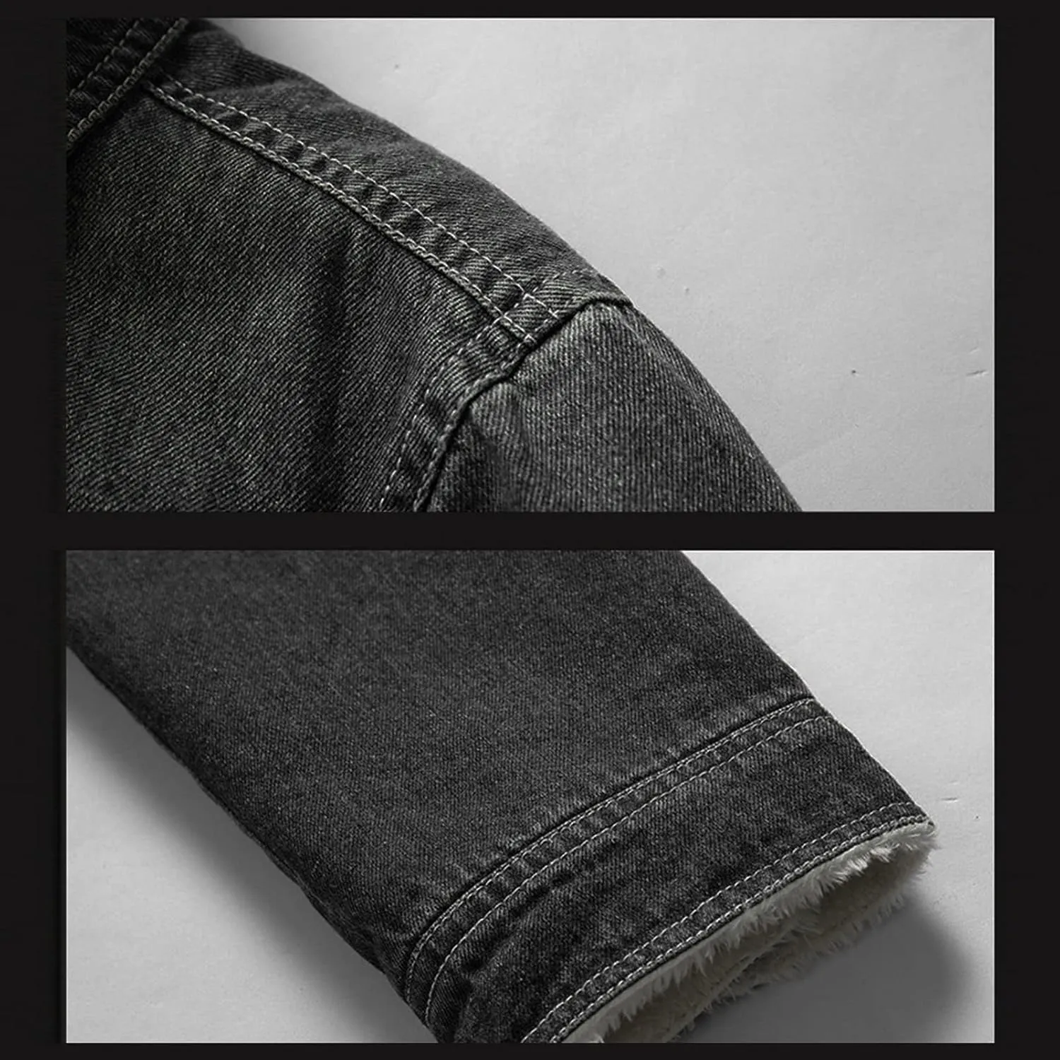 Men's Fur Collar Denim Jacket Male Sherpa Lined Distressed Denim Trucker Jacket Men Winter Warm Faux Fur Jean Coat