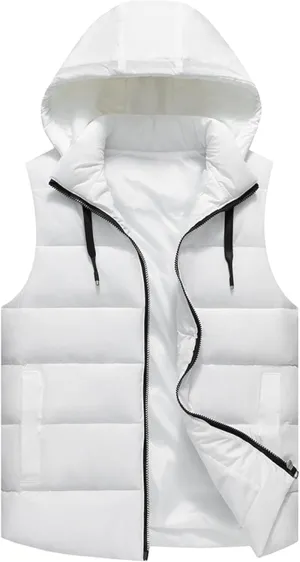 Men's Hooded Cotton Padded Vest Winter Warm Lightweight Quilted Coat Vest Casual Zip Up Thick Sleeveless Jacket