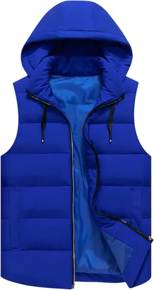 Men's Hooded Cotton Padded Vest Winter Warm Lightweight Quilted Coat Vest Casual Zip Up Thick Sleeveless Jacket