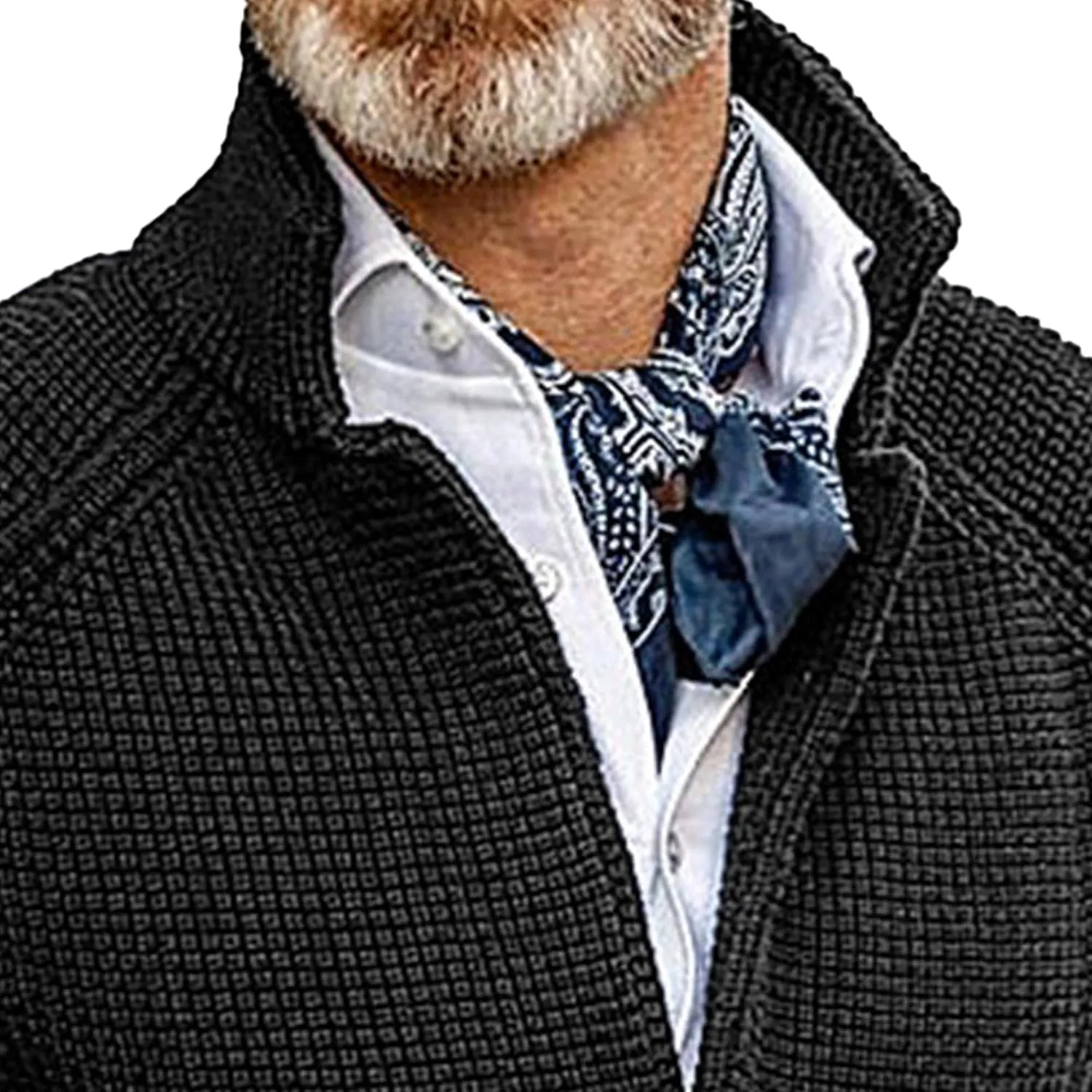 Men's Knitted Jacket Casual Button Up Slim Fit Cardigan Warm Cable Sweater Blazer with Pockets