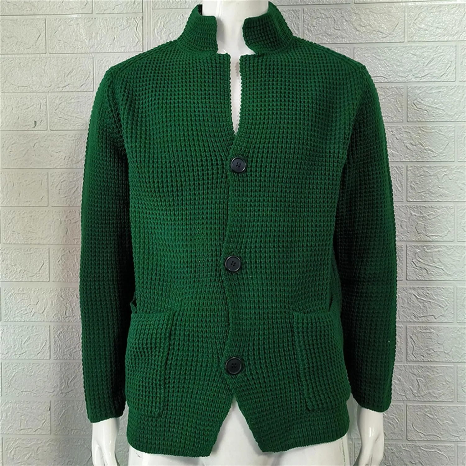 Men's Knitted Jacket Casual Button Up Slim Fit Cardigan Warm Cable Sweater Blazer with Pockets