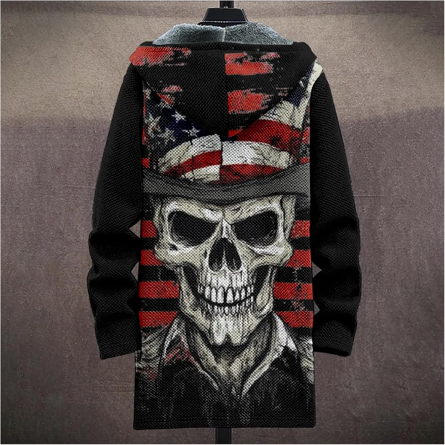 Mens Long Cardigan Hoodies Color Block Hooded Jacket Horse Print Open front Sweater Hoodie with Pockets Coat