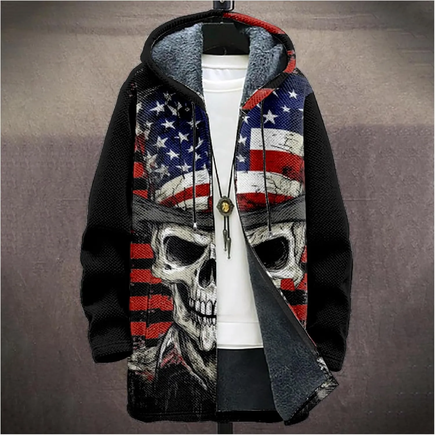 Mens Long Cardigan Hoodies Color Block Hooded Jacket Horse Print Open front Sweater Hoodie with Pockets Coat