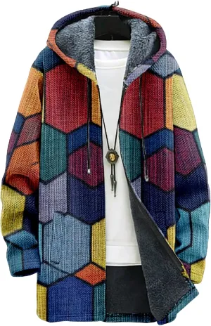 Mens Long Cardigan Hoodies Color Block Hooded Jacket Horse Print Open front Sweater Hoodie with Pockets Coat