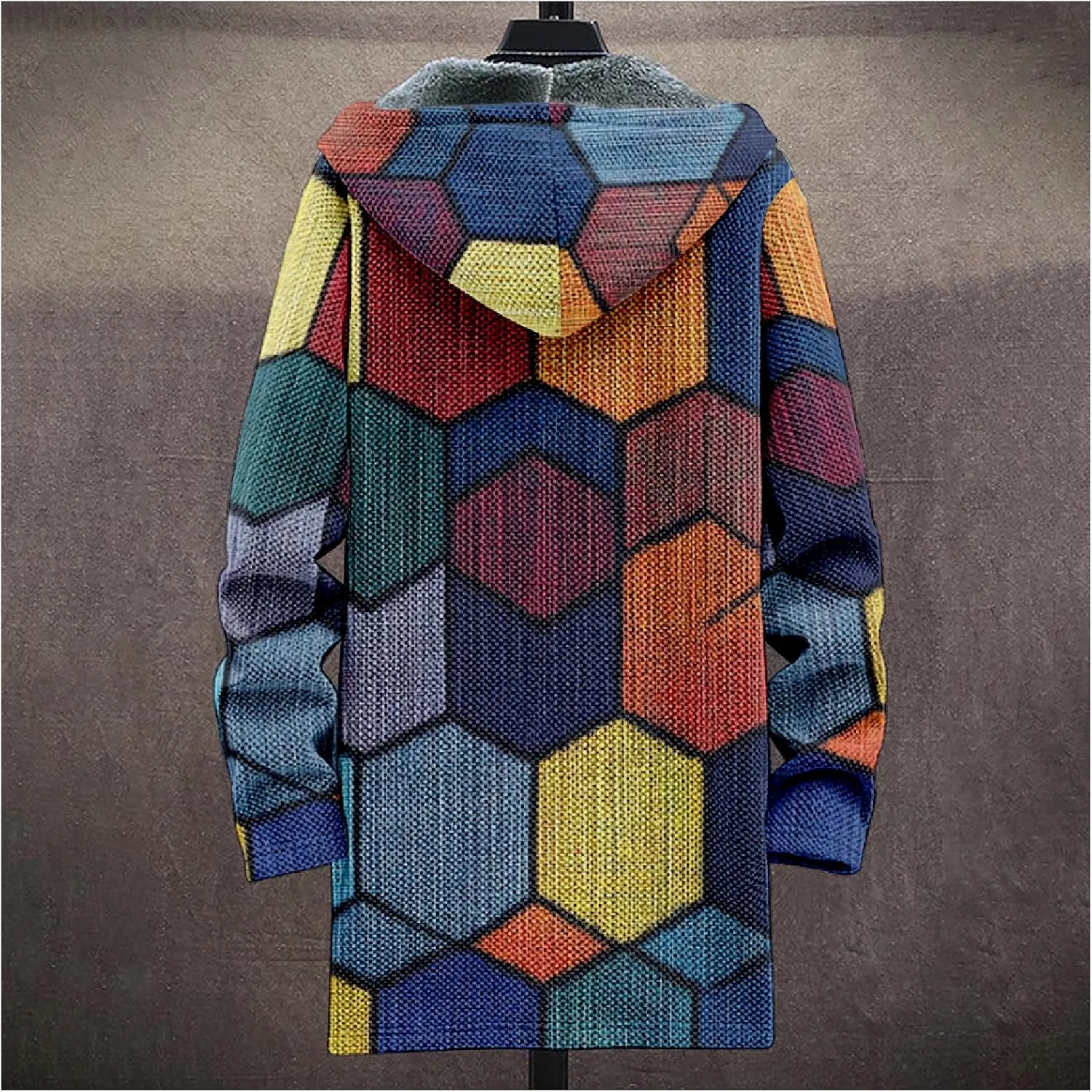 Mens Long Cardigan Hoodies Color Block Hooded Jacket Horse Print Open front Sweater Hoodie with Pockets Coat