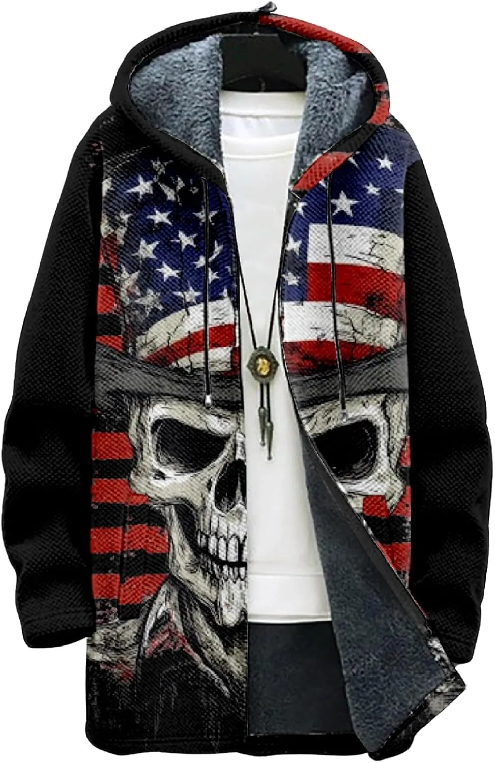 Mens Long Cardigan Hoodies Color Block Hooded Jacket Horse Print Open front Sweater Hoodie with Pockets Coat