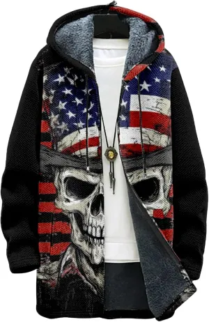 Mens Long Cardigan Hoodies Color Block Hooded Jacket Horse Print Open front Sweater Hoodie with Pockets Coat