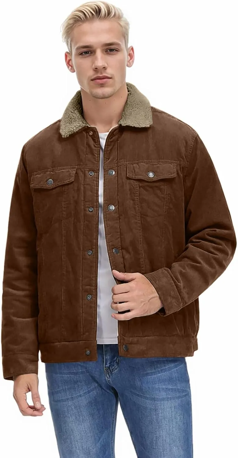 Men's Long-Sleeved Corduroy Trucker JacketCotton Turn-Down Collar Warm Winter Jacket With Pockets