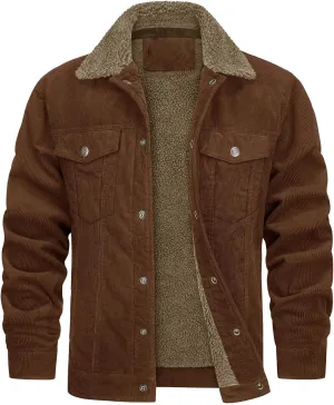 Men's Long-Sleeved Corduroy Trucker JacketCotton Turn-Down Collar Warm Winter Jacket With Pockets