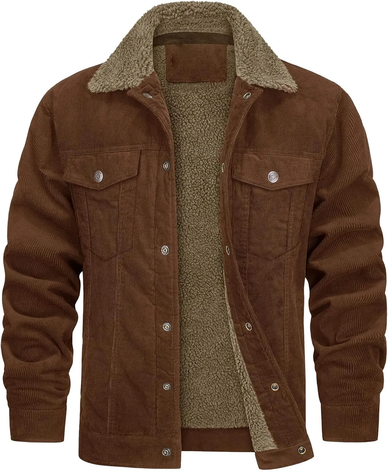 Men's Long-Sleeved Corduroy Trucker JacketCotton Turn-Down Collar Warm Winter Jacket With Pockets