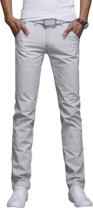Men's Style Comfy Solid Chinos Pants Casual Slim Fit Business Slack Stretch Straight Fashion Trousers