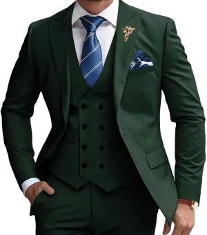 Mens Suits 3 Piece Slim Fit Suit Set Business Wedding Tuxedo Jacket Vest Pants