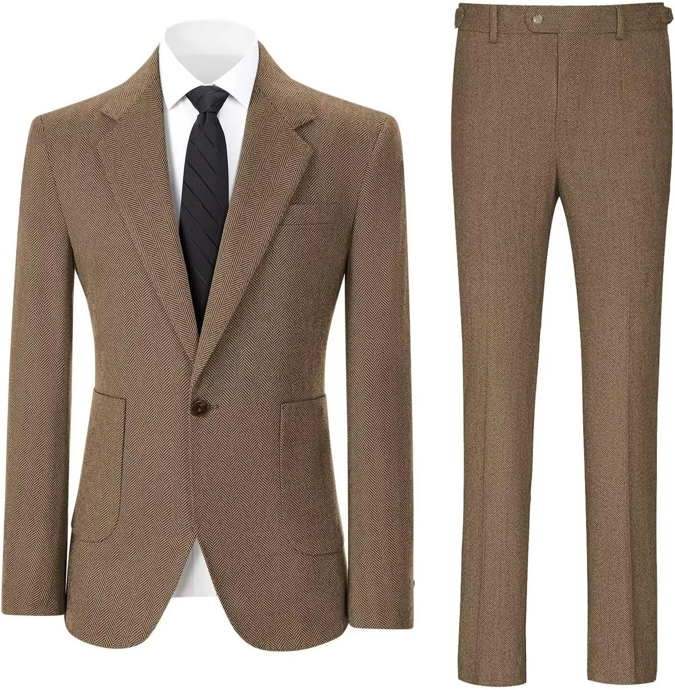 Men's Suits Slim Fit Herringbone Tweed Suits for Men 2 Piece Wedding Prom Suit Jacket Pants Wool Blend Tuxedo Set