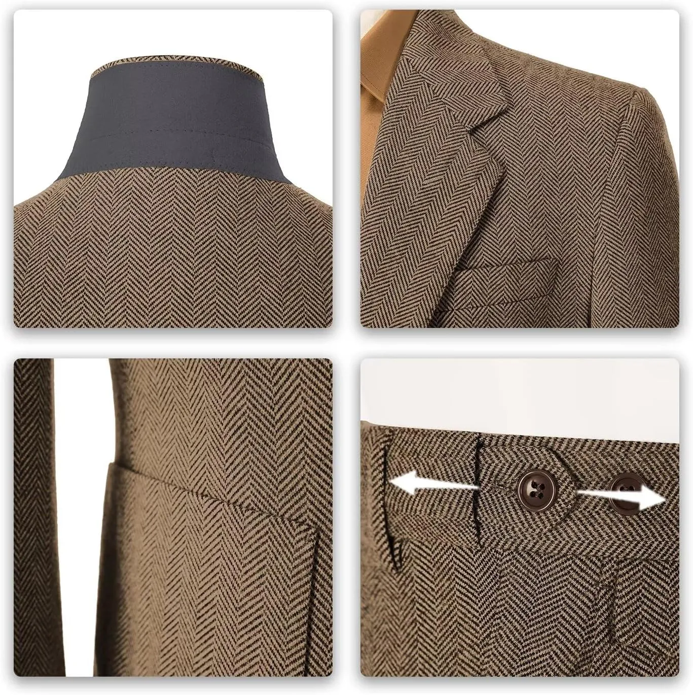 Men's Suits Slim Fit Herringbone Tweed Suits for Men 2 Piece Wedding Prom Suit Jacket Pants Wool Blend Tuxedo Set