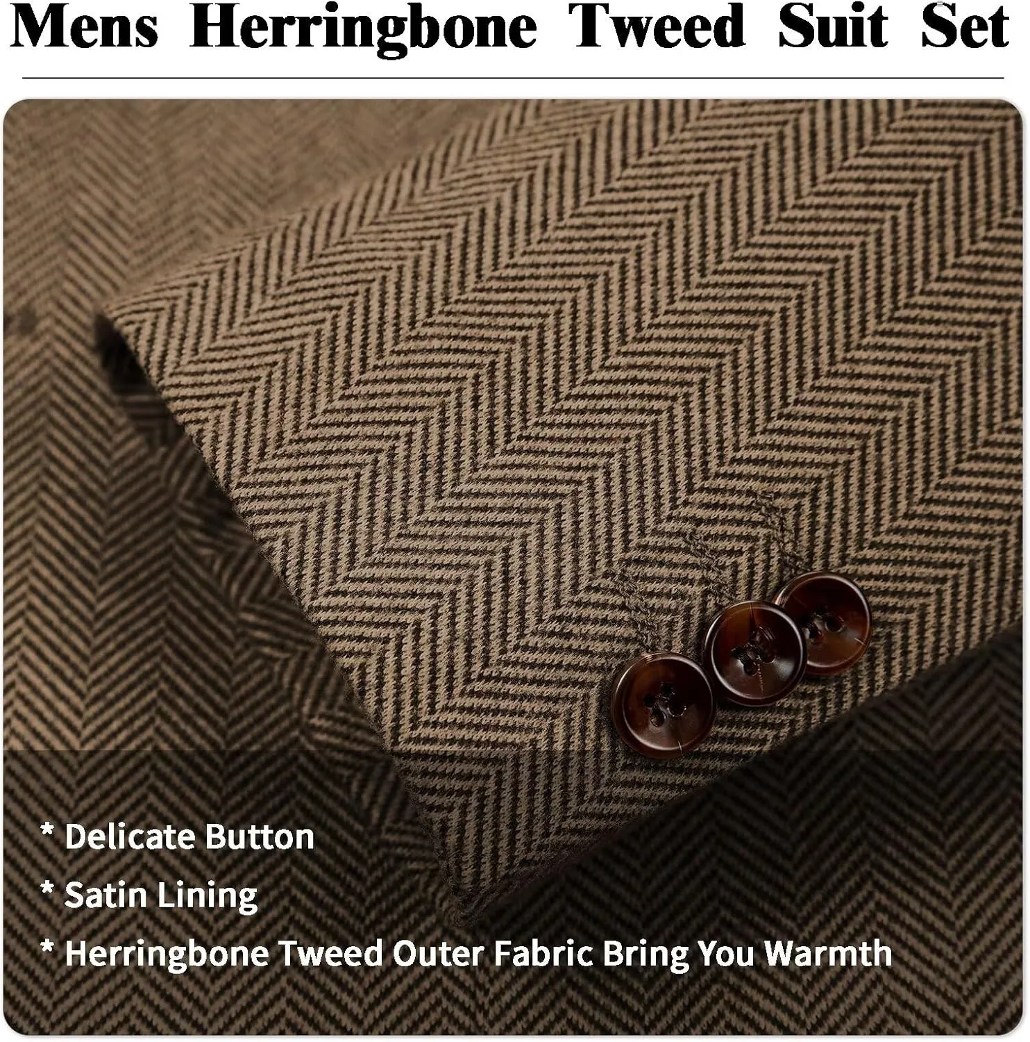 Men's Suits Slim Fit Herringbone Tweed Suits for Men 2 Piece Wedding Prom Suit Jacket Pants Wool Blend Tuxedo Set