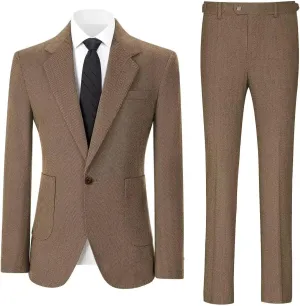Men's Suits Slim Fit Herringbone Tweed Suits for Men 2 Piece Wedding Prom Suit Jacket Pants Wool Blend Tuxedo Set