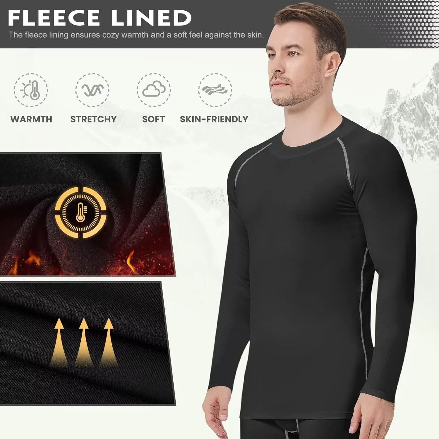 Mens Thermal Shirts Long Sleeve UPF 50  Running Cycling Ski Base Layer Top,Sweat Wicking Cool