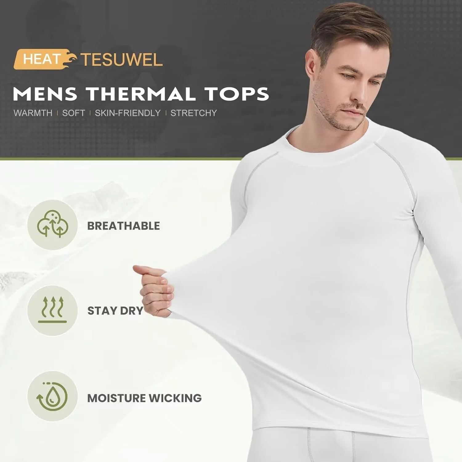 Mens Thermal Shirts Long Sleeve UPF 50  Running Cycling Ski Base Layer Top,Sweat Wicking Cool
