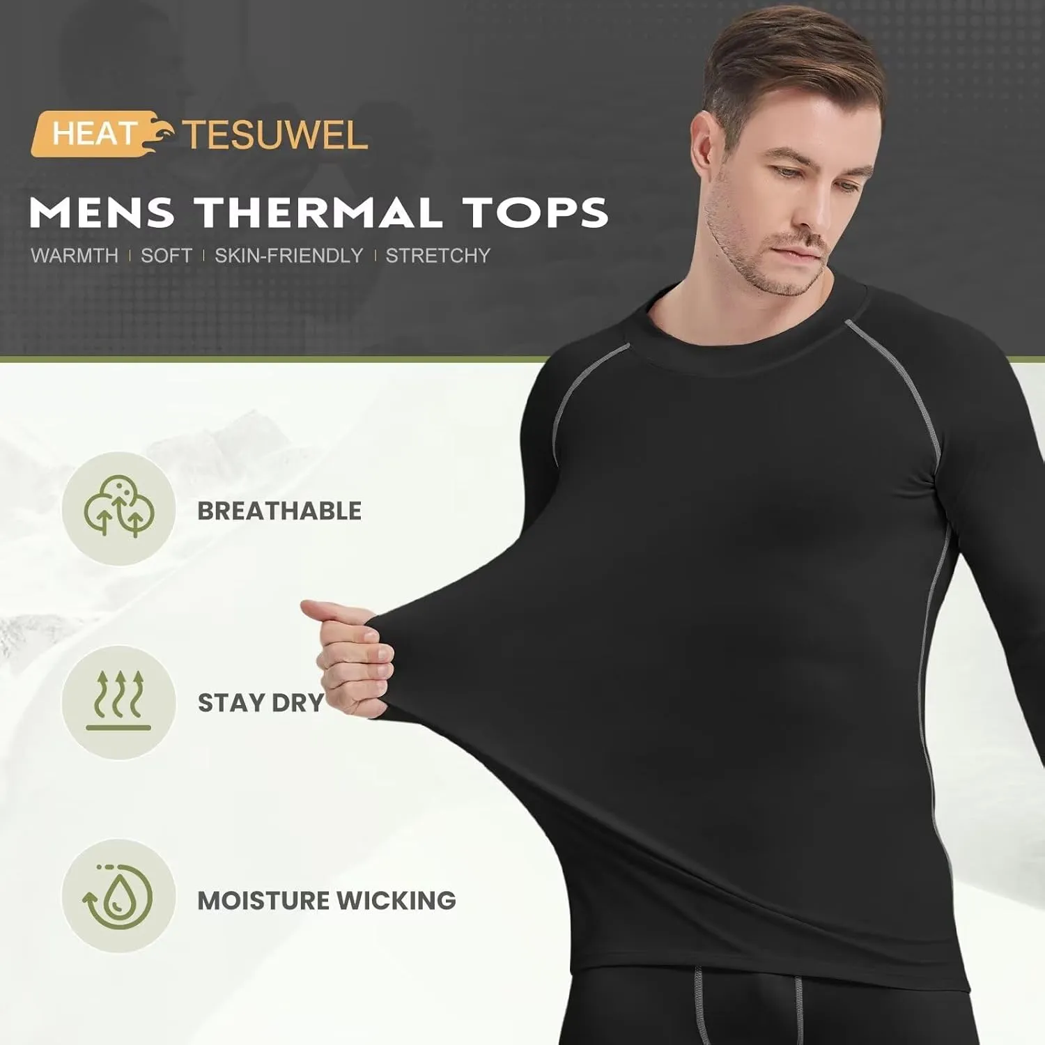 Mens Thermal Shirts Long Sleeve UPF 50  Running Cycling Ski Base Layer Top,Sweat Wicking Cool