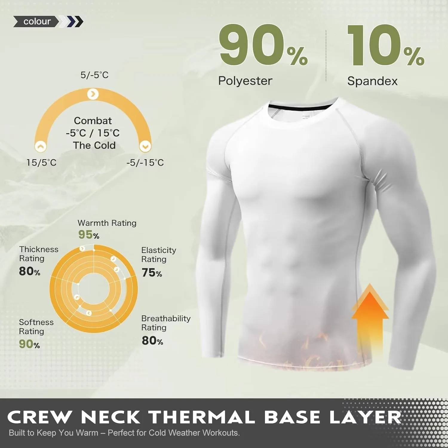 Mens Thermal Shirts Long Sleeve UPF 50  Running Cycling Ski Base Layer Top,Sweat Wicking Cool