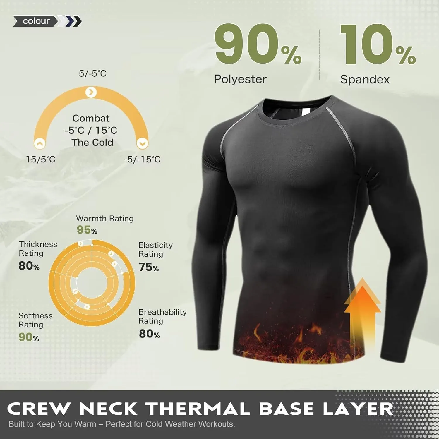 Mens Thermal Shirts Long Sleeve UPF 50  Running Cycling Ski Base Layer Top,Sweat Wicking Cool