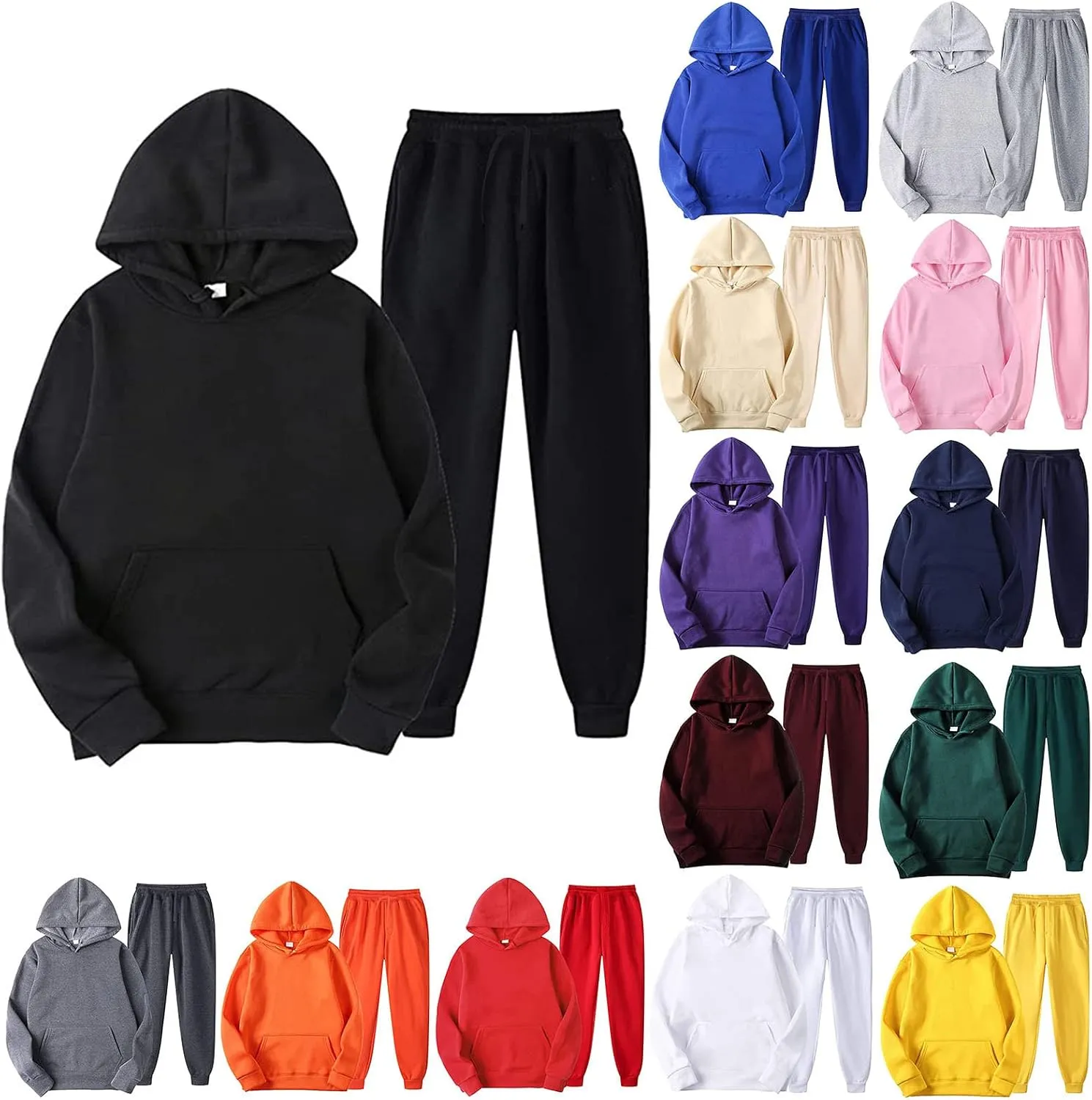 Men's Velour Tracksuits Winter Warm Full Zip Sweatsuit Sets Long Sleeve Color Block Casual Sportswear Suit Comfy