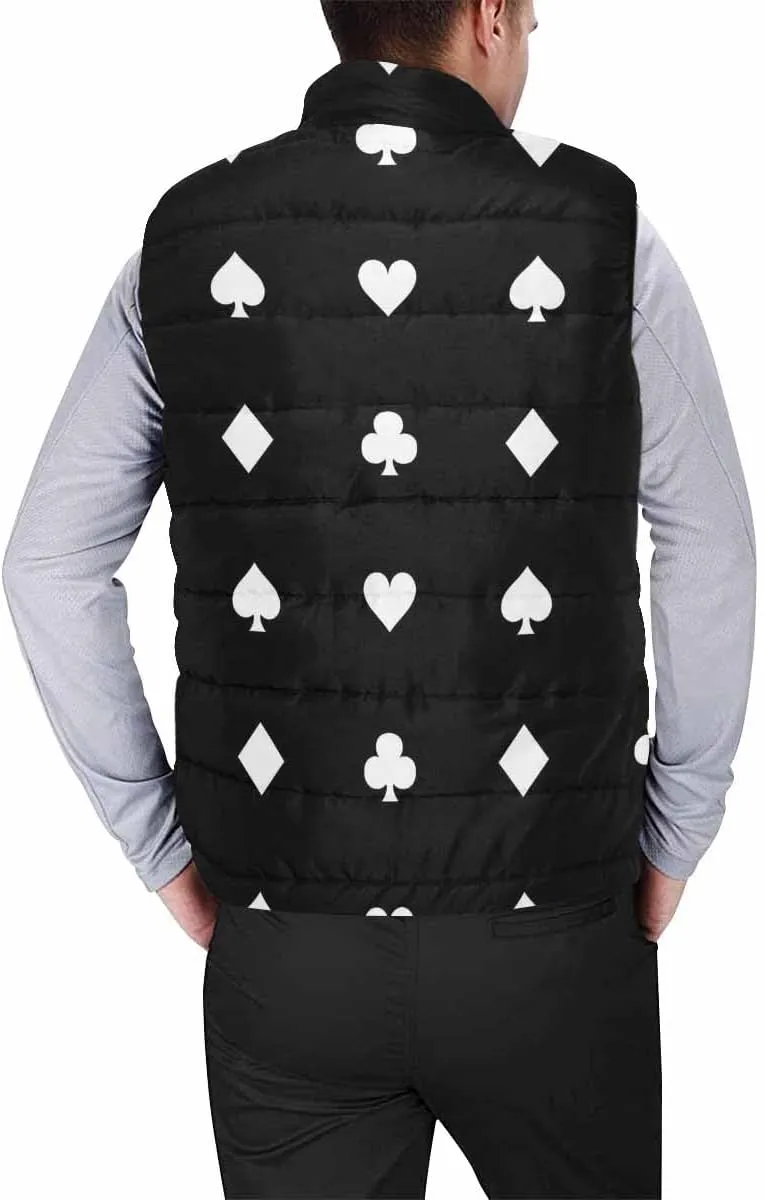 Mens Vest White Card Suits On Black Men'S Outdoor Quilted Winter Vest Puffer Sleeveless Jacket Padded Vest