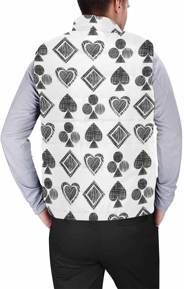 Mens Vest White Card Suits On Black Men'S Outdoor Quilted Winter Vest Puffer Sleeveless Jacket Padded Vest