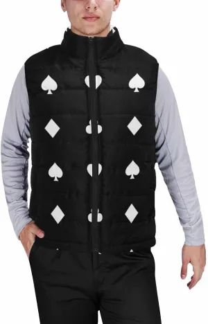 Mens Vest White Card Suits On Black Men'S Outdoor Quilted Winter Vest Puffer Sleeveless Jacket Padded Vest