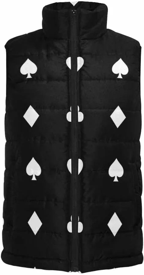 Mens Vest White Card Suits On Black Men'S Outdoor Quilted Winter Vest Puffer Sleeveless Jacket Padded Vest