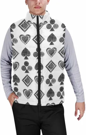 Mens Vest White Card Suits On Black Men'S Outdoor Quilted Winter Vest Puffer Sleeveless Jacket Padded Vest
