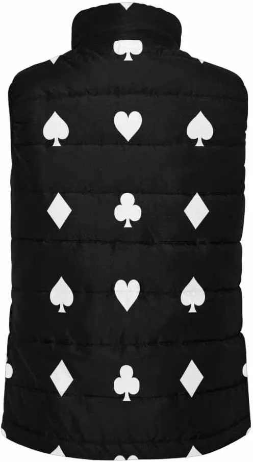 Mens Vest White Card Suits On Black Men'S Outdoor Quilted Winter Vest Puffer Sleeveless Jacket Padded Vest