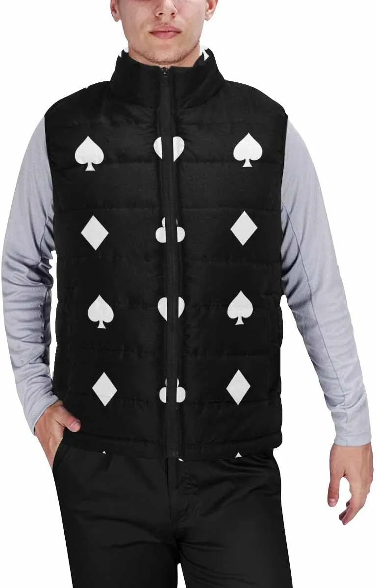 Mens Vest White Card Suits On Black Men'S Outdoor Quilted Winter Vest Puffer Sleeveless Jacket Padded Vest