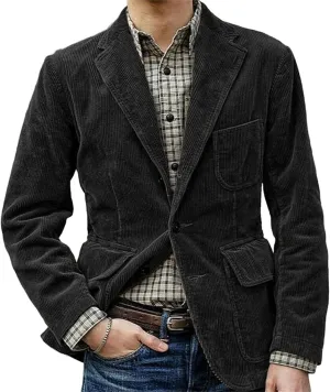 Men's Vintage Corduroy Blazer Jacket Business Casual Work Wear Suit Jacket Long Sleeve Single Breasted Blazer Coat