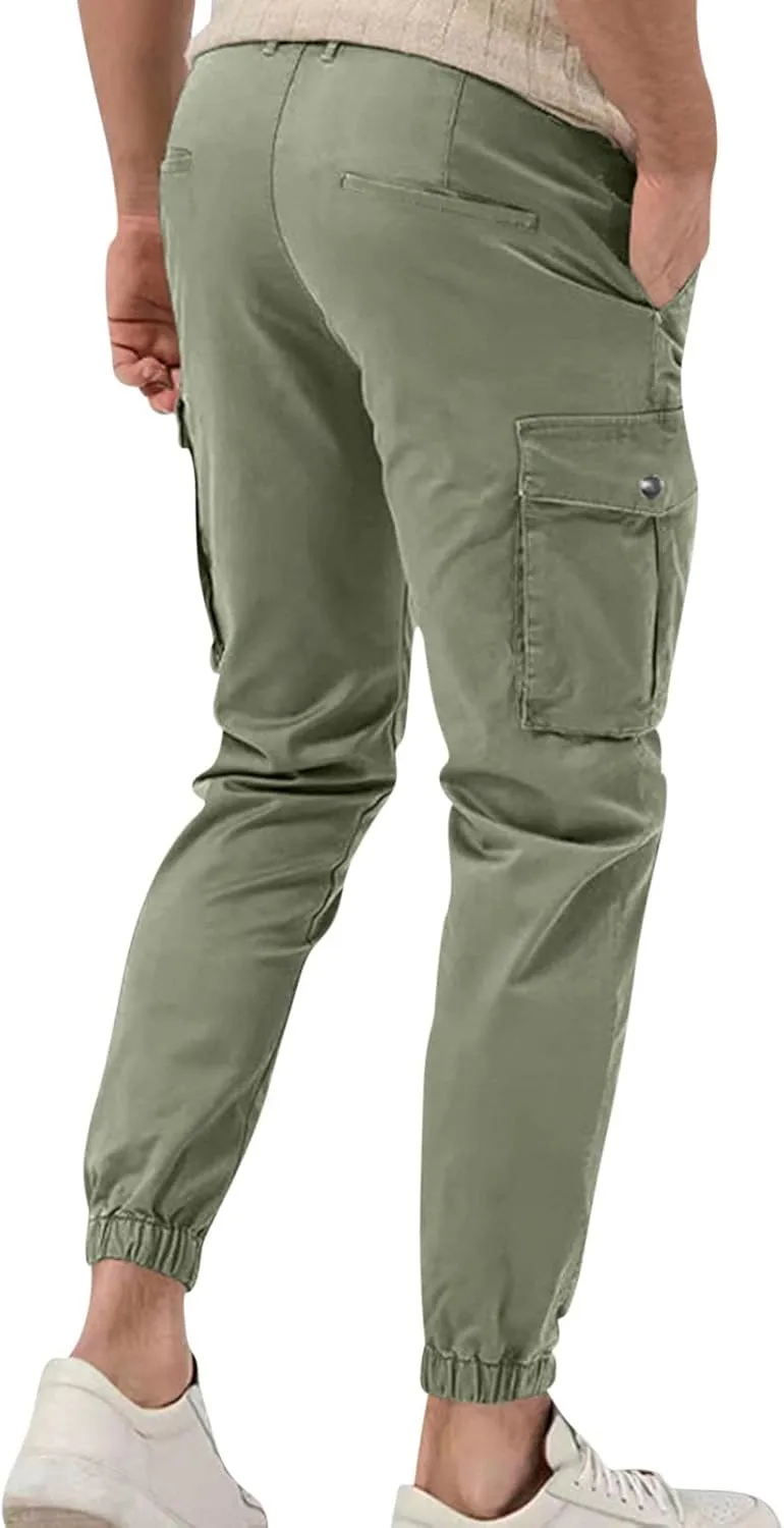 Mens Work Pants Slim Fit Cargo Pants for Men Tactical Tapered Trousers with Pocket Athletic Outdoor Joggers