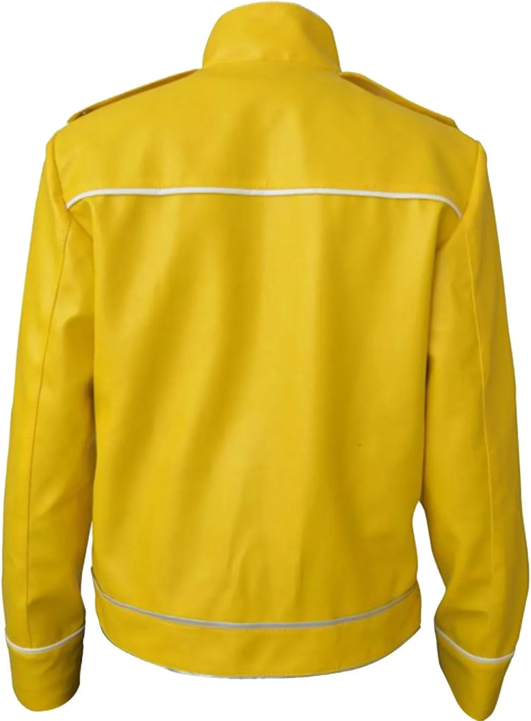 Mens Yellow Faux Leather Biker Jacket - British Rock Singer Wembley Concert Belted Motorcycle Costume