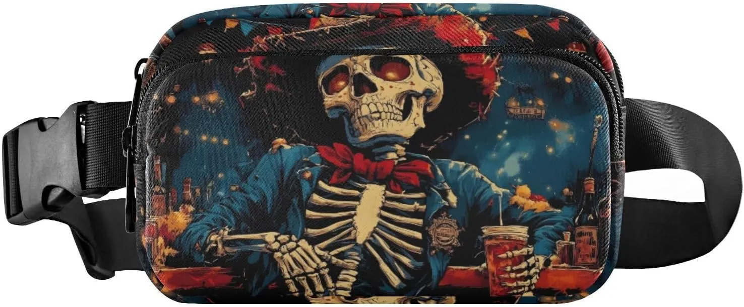 Mexican Skull Fanny Packs for Women Men, Water Resistant Waist Pack Sling Bag Purse for Travel Hiking