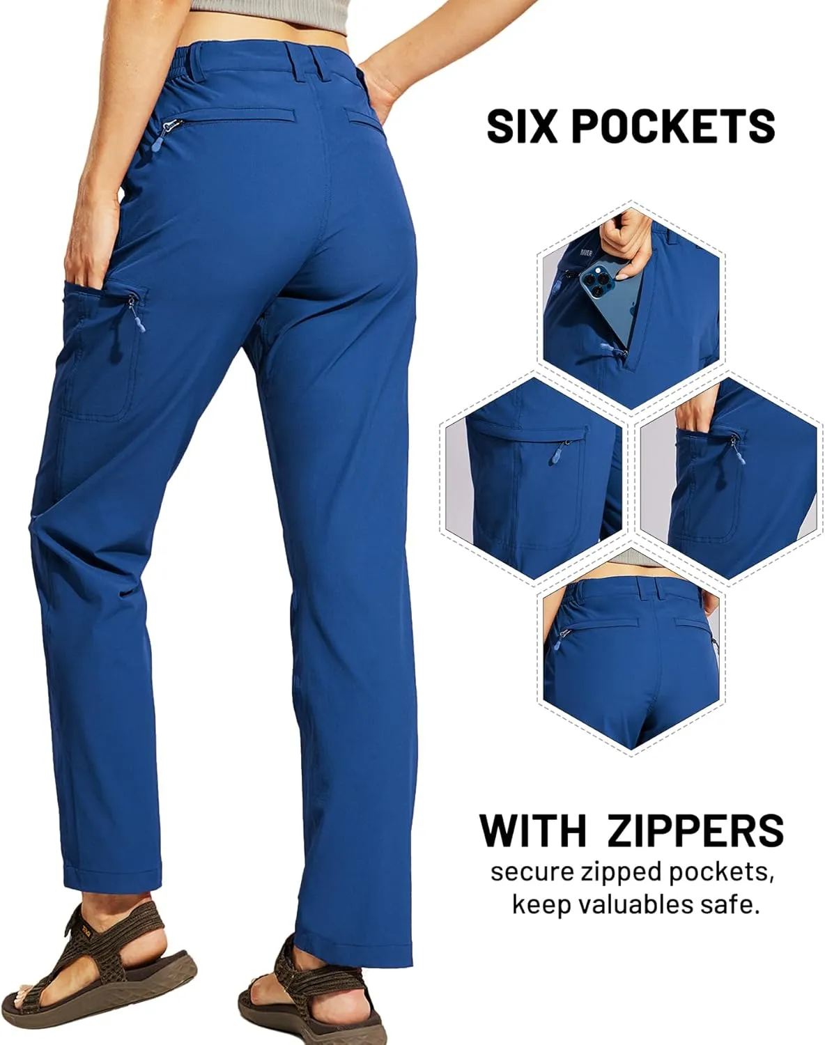 MIER Women's Quick Dry Cargo Pants Lightweight Tactical Hiking Pants with 6 Pockets, Stretchy and Water-Resistant