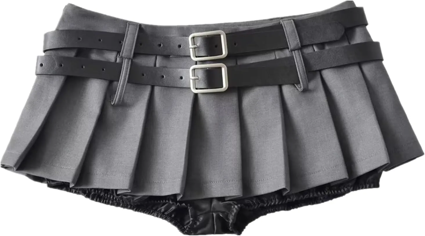Mini Pleated Skirts for Women, Y2K High Waist Stretchy Tennis Skater A-Line Short Skirt with Shorts Underneath. Grey
