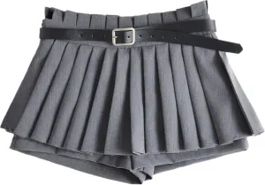 Mini Pleated Skirts for Women, Y2K High Waist Stretchy Tennis Skater A-Line Short Skirt with Shorts Underneath. Grey