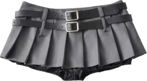 Mini Pleated Skirts for Women, Y2K High Waist Stretchy Tennis Skater A-Line Short Skirt with Shorts Underneath. Grey